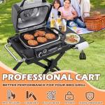 MOASKER Collapsible Grill Stand for Ninja Woodfire Outdoor Grill OG700/800/900 Series & OO101 Outdoor Pizza Oven Stand, Foldable Grill Cart for Blackstone 17/22 Griddle Stand, with Wheels & Side Table