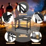 SafBbcue Grill Table for Ninja, Grill Stand for Ninja Woodfire OG700 OG800 OG900 Series & OO101, Portable Outdoor Grill Stand, Foldable Cart Table with Wheels for Ninja, Double-shelf, Hooks