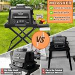 MOASKER Collapsible Grill Stand for Ninja Woodfire Outdoor Grill OG700/800/900 Series & OO101 Outdoor Pizza Oven Stand, Foldable Grill Cart for Blackstone 17/22 Griddle Stand, with Wheels & Side Table