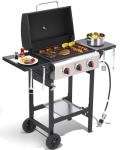 Portable 3-Burner Propane Gas Grill with Side Tables
