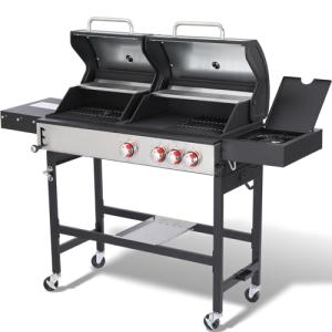 Charcoal and Propane Grill Combo with Side Burner