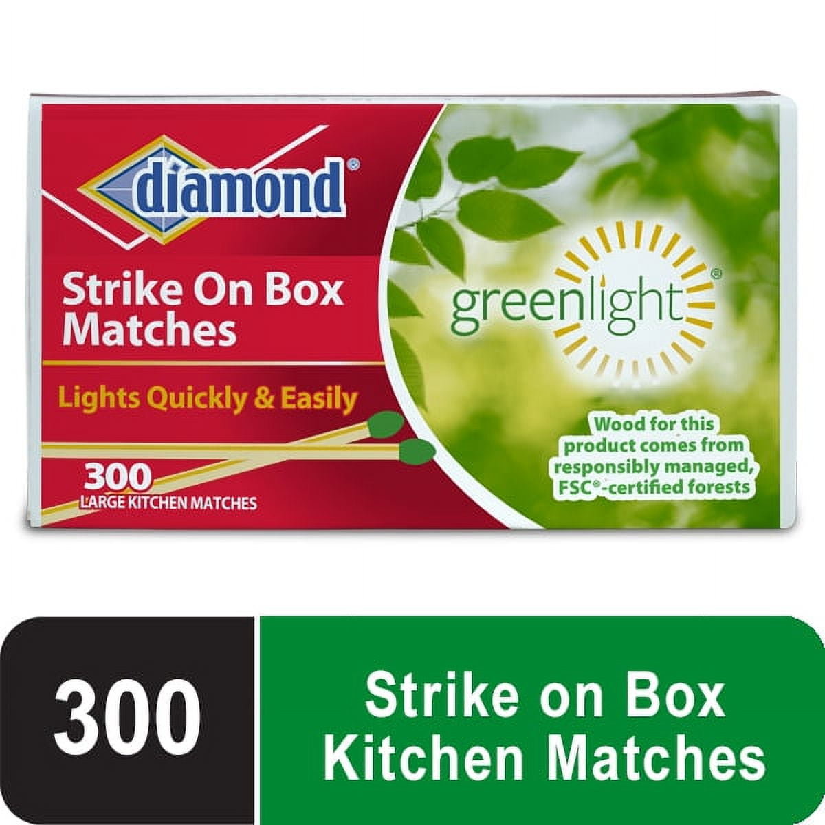 300 Count Diamond Green Light Wooden Matches