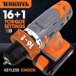 Terratek 18V Cordless Drill Driver with Accessories
