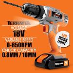 Terratek 18V Cordless Drill Driver with Accessories