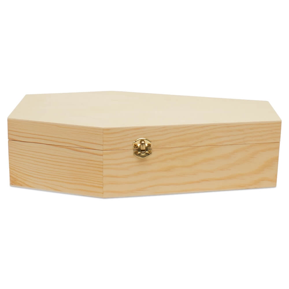 12-Inch Wooden Coffin Box for Halloween Decor