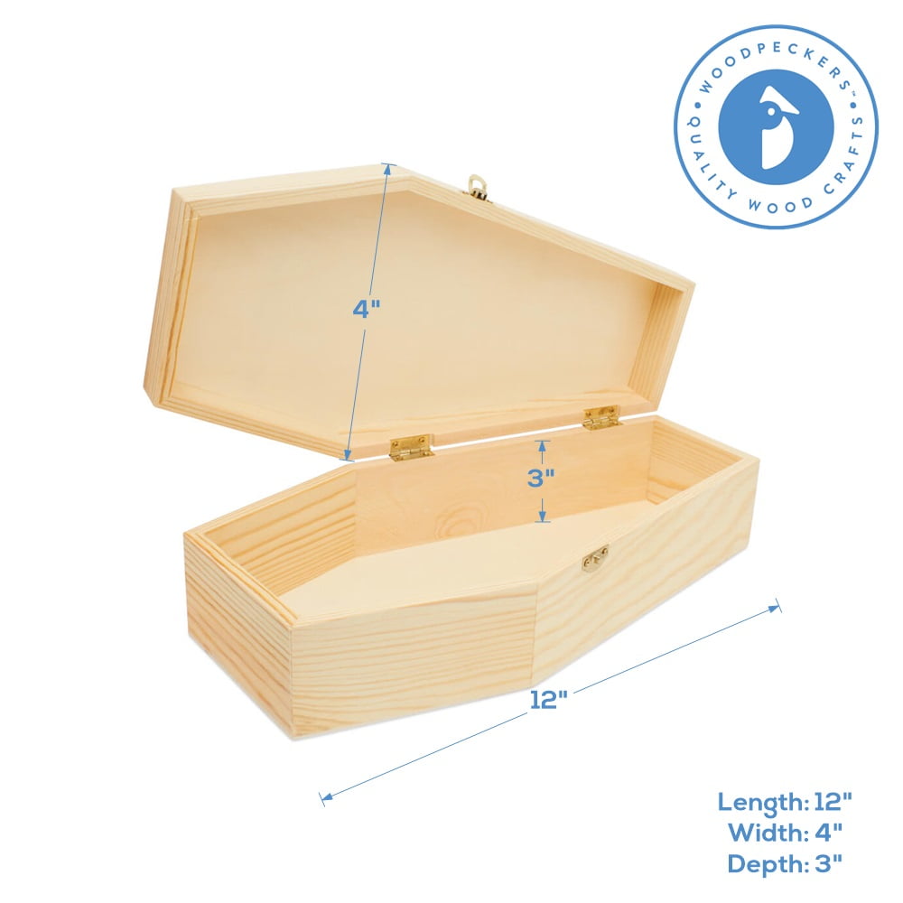 12-Inch Wooden Coffin Box for Halloween Decor