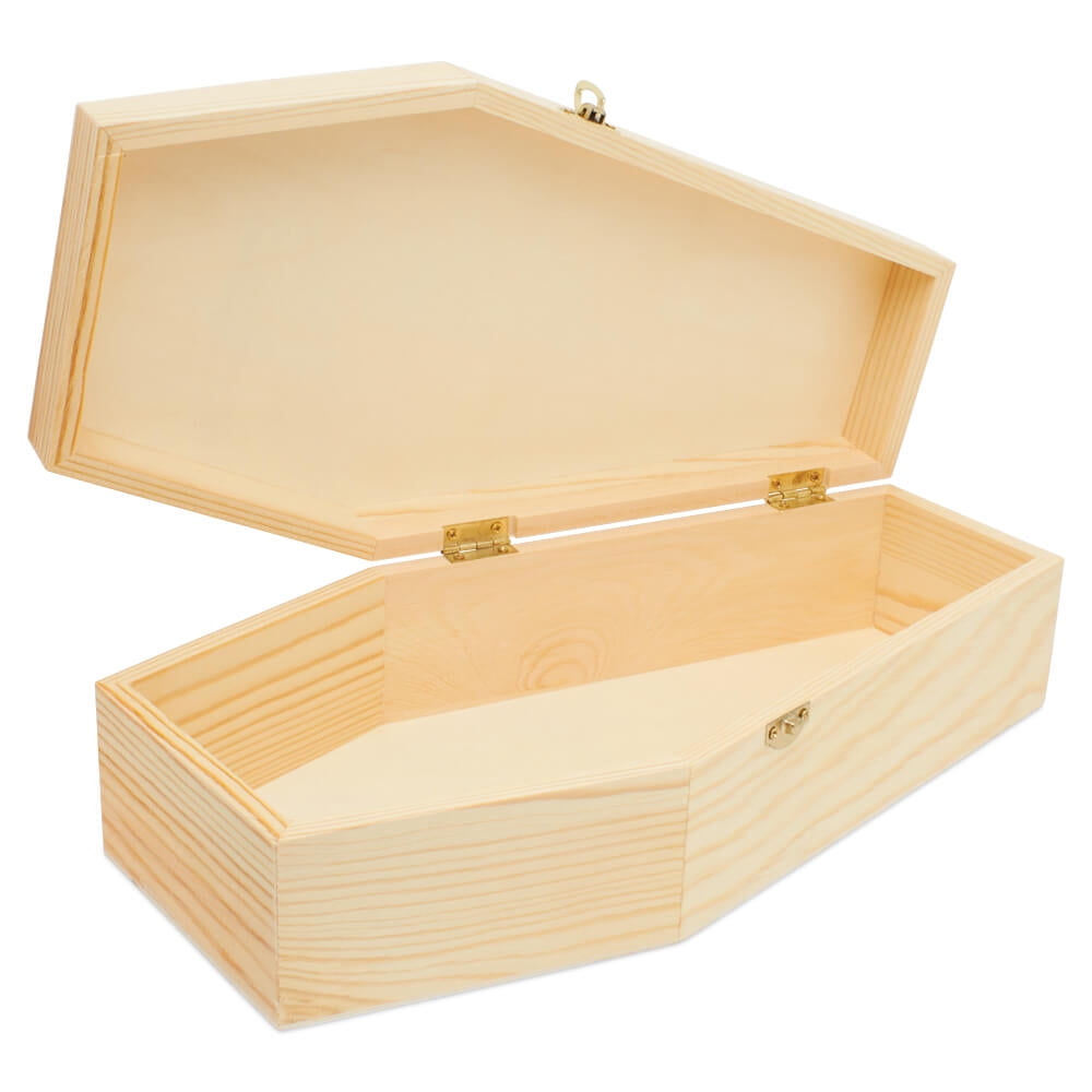 12-Inch Wooden Coffin Box for Halloween Decor