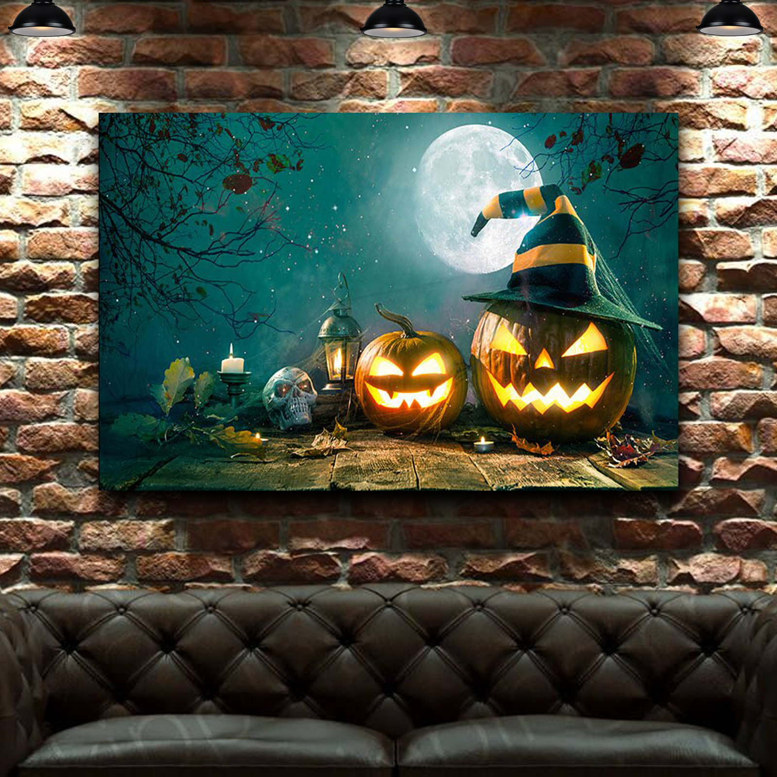 Skeleton Pumpkin Canvas Wall Art for Halloween
