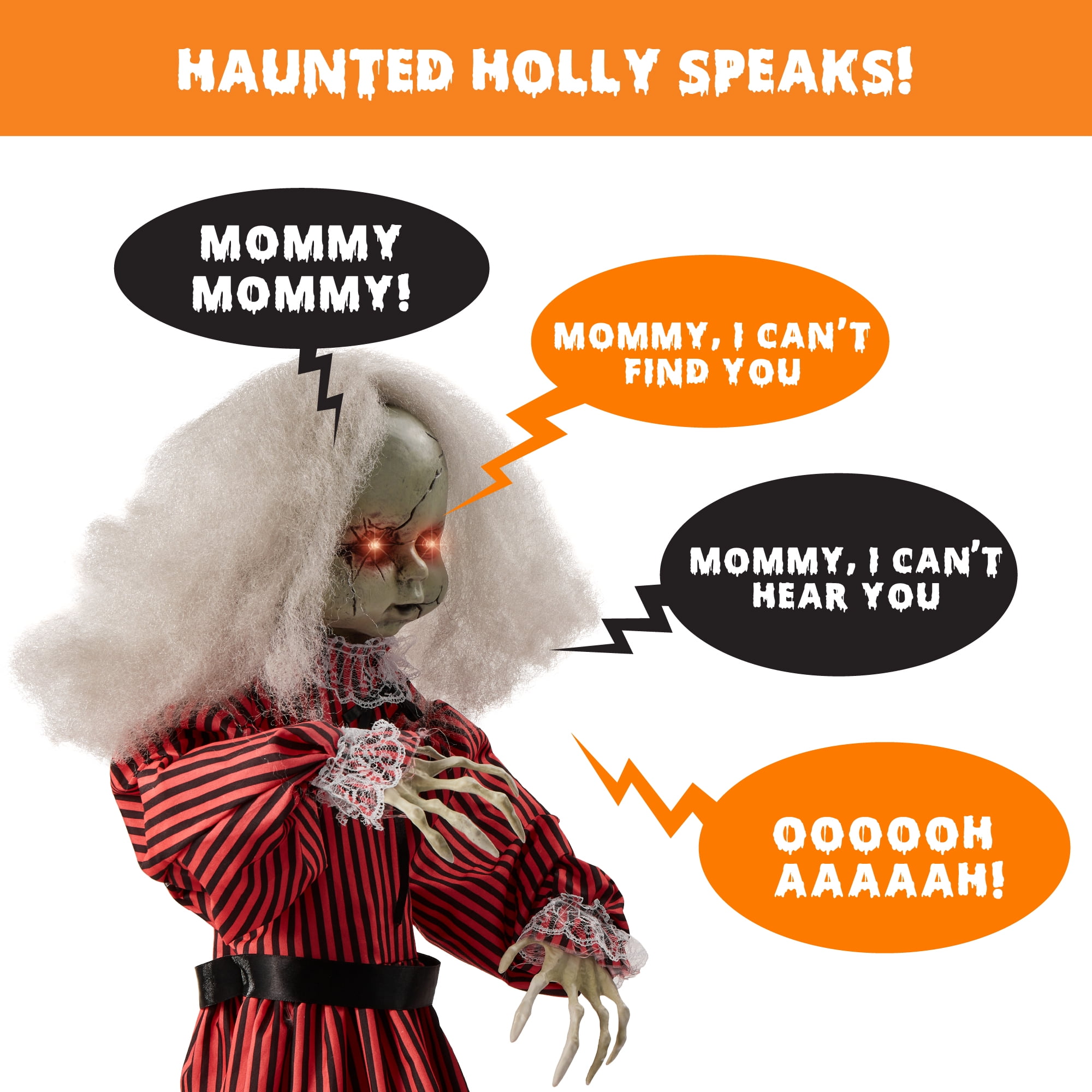 Creepy Animatronic Halloween Doll with Sound and Lights