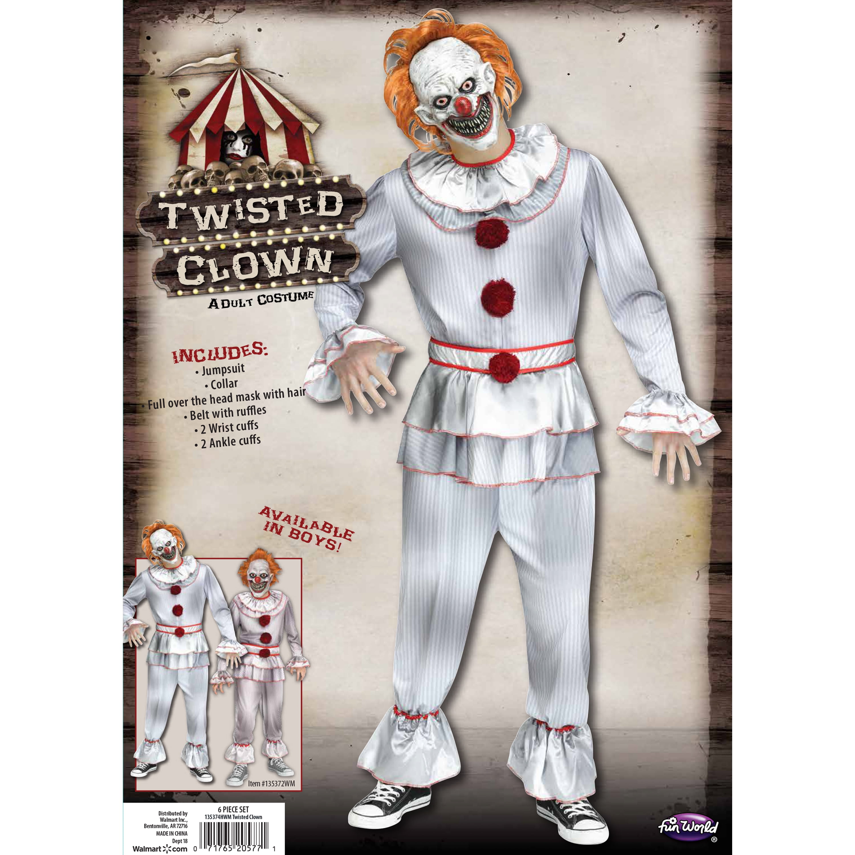 Adult Twisted Clown Scary Costume - Multi-Color