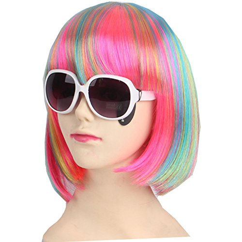 Colorful Blue Short Bob Wig for Halloween Casual