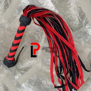 Red & Black Leather Flogger with Soft Strands