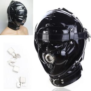 Padded Wet Look Bondage Head Hood for Sensory Play