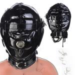 Padded Wet Look Bondage Head Hood with Locks