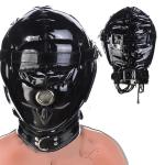 Padded Wet Look Bondage Head Hood with Open Mouth