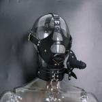 Faux Leather BDSM Hood with Detachable Gag Plug