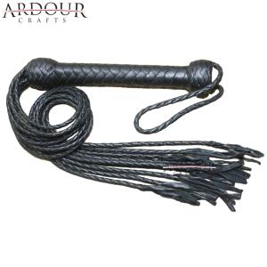 Leather Flogger Whip with 9 Braided Tails