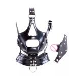 Faux Leather BDSM Hood with Detachable Gag Plug