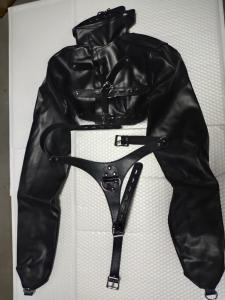 Open Chest PU Leather Straightjacket Restraint Harness