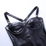 Gothic Punk Black Faux Leather Femdom Dress Set