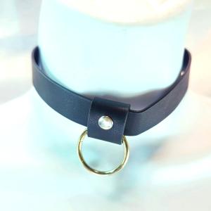 Adjustable PU Leather Choker Collar with O-Ring