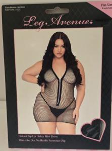 Plus Size Black Fishnet Zip-Up Mini Dress