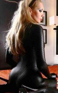 Gothic Faux Leather Crotchless Dominatrix Catsuit