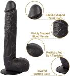 10" Realistic Black Suction Cup Dong with Balls