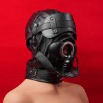 PU Leather Open Mouth Hood with Plug Harness