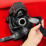 PU Leather Open Mouth Hood with Plug Harness