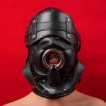 PU Leather Open Mouth Hood with Plug Harness