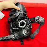 PU Leather Open Mouth Hood with Plug Harness