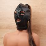 PU Leather Bondage Mask with Ponytail Restraint