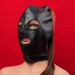 PU Leather Bondage Mask with Ponytail Restraint