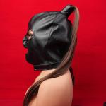 PU Leather Bondage Mask with Ponytail Restraint