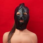 PU Leather Bondage Mask with Ponytail Restraint