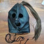 PU Leather Bondage Mask with Ponytail Restraint