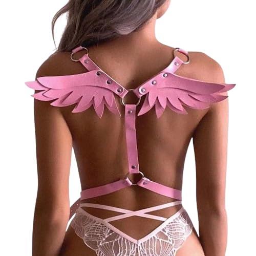 Pink Body Harness with Angel Wings for Roleplay