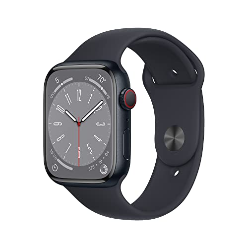 Apple Watch Series 8 [GPS + Cellular 45mm] Smart Watch w/ Midnight Aluminum Case with Midnight Sport Band - M/L. Fitness Tracker, Blood Oxygen & ECG Apps, Always-On Retina Display, Water Resistant by Apple Computer