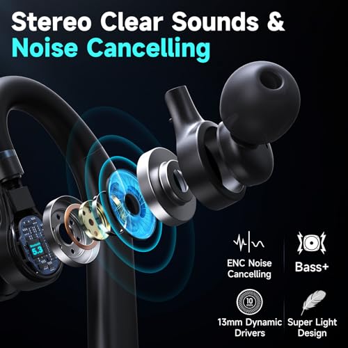 Eumspo Headset Wireless Earpiece 60Hrs Playback Built-in Dual Mic Noise Canceling Wireless Headset Earphone with 400mAh LED Charging Case for Business Office Trucker by Eumspo