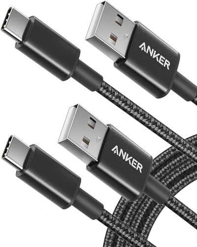 USB C Cable, Anker [2-Pack, 6 ft] Type C Charger Premium Nylon USB Cable , USB A to Type C Charging Cable Fast Charge for Samsung Galaxy S10 S10+ / Note 8, LG V20 and Other USB C Charger (Black) from Anker