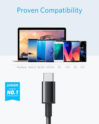 USB C Cable, Anker [2-Pack, 6 ft] Type C Charger Premium Nylon USB Cable , USB A to Type C Charging Cable Fast Charge for Samsung Galaxy S10 S10+ / Note 8, LG V20 and Other USB C Charger (Black) from Anker