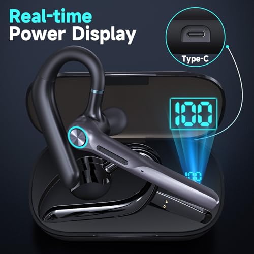 Eumspo Headset Wireless Earpiece 60Hrs Playback Built-in Dual Mic Noise Canceling Wireless Headset Earphone with 400mAh LED Charging Case for Business Office Trucker by Eumspo