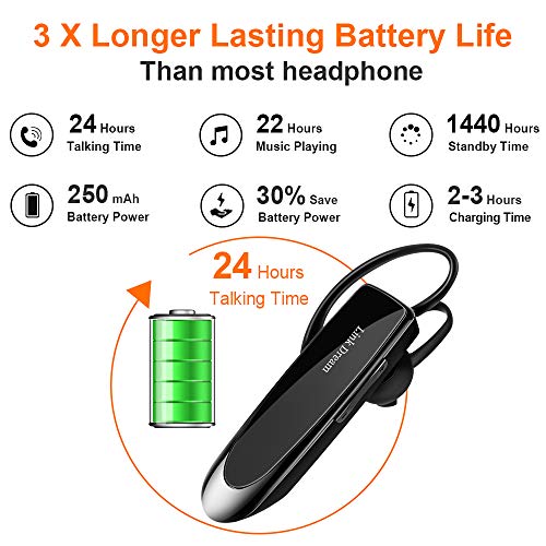 Link Dream Bluetooth Earpiece for Cell Phone Hands Free Wireless Headset Noise Cancelling Mic 24Hrs Talking 1440Hrs Standby Compatible with iPhone Android for Driver Trucker (2 Pack) from Link Dream