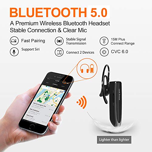 Link Dream Bluetooth Earpiece for Cell Phone Hands Free Wireless Headset Noise Cancelling Mic 24Hrs Talking 1440Hrs Standby Compatible with iPhone Android for Driver Trucker (2 Pack) from Link Dream