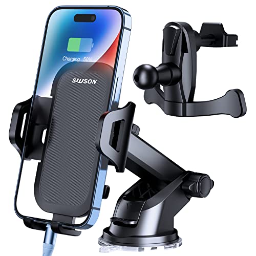 SUUSON Car Phone Holder MountãUpgradedã-ãBumpy Roads Friendlyã Phone Mount for Car Dashboard Windshield Air Vent 3 in 1,Hand Free Mount for iPhone 14 13 12 Pro Max Samsung All Cell Phones (Black) by SUUSON