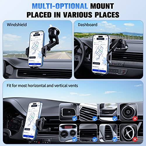 SUUSON Car Phone Holder MountãUpgradedã-ãBumpy Roads Friendlyã Phone Mount for Car Dashboard Windshield Air Vent 3 in 1,Hand Free Mount for iPhone 14 13 12 Pro Max Samsung All Cell Phones (Black) by SUUSON