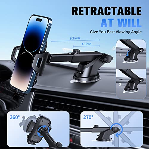 SUUSON Car Phone Holder MountãUpgradedã-ãBumpy Roads Friendlyã Phone Mount for Car Dashboard Windshield Air Vent 3 in 1,Hand Free Mount for iPhone 14 13 12 Pro Max Samsung All Cell Phones (Black) by SUUSON