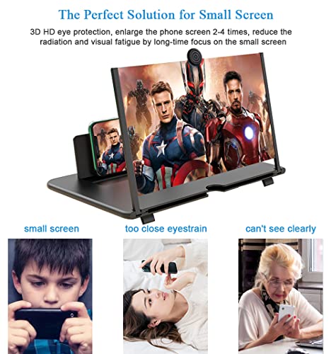 12" Phone Screen Magnifier,3D Smartphone HD Screen Amplifier,Foldable Phone Stand with Screen Enlarger for Movies,Videos,Gaming,Compatible with All Cell Phones by APZNOE