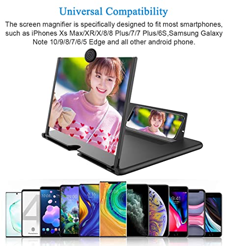 12" Phone Screen Magnifier,3D Smartphone HD Screen Amplifier,Foldable Phone Stand with Screen Enlarger for Movies,Videos,Gaming,Compatible with All Cell Phones by APZNOE